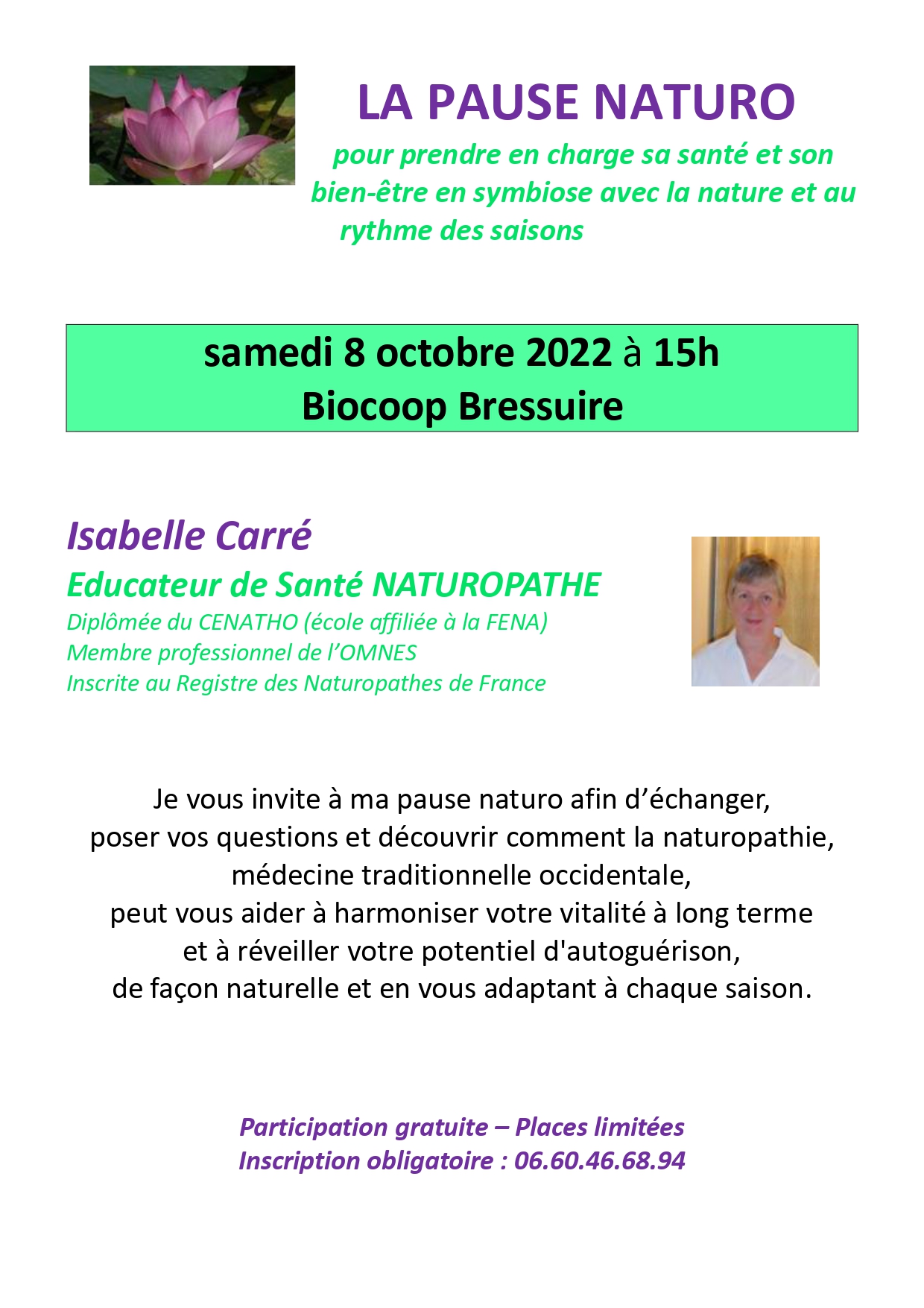 Samedi 8 octobre : pause naturo avec Isabelle Carré