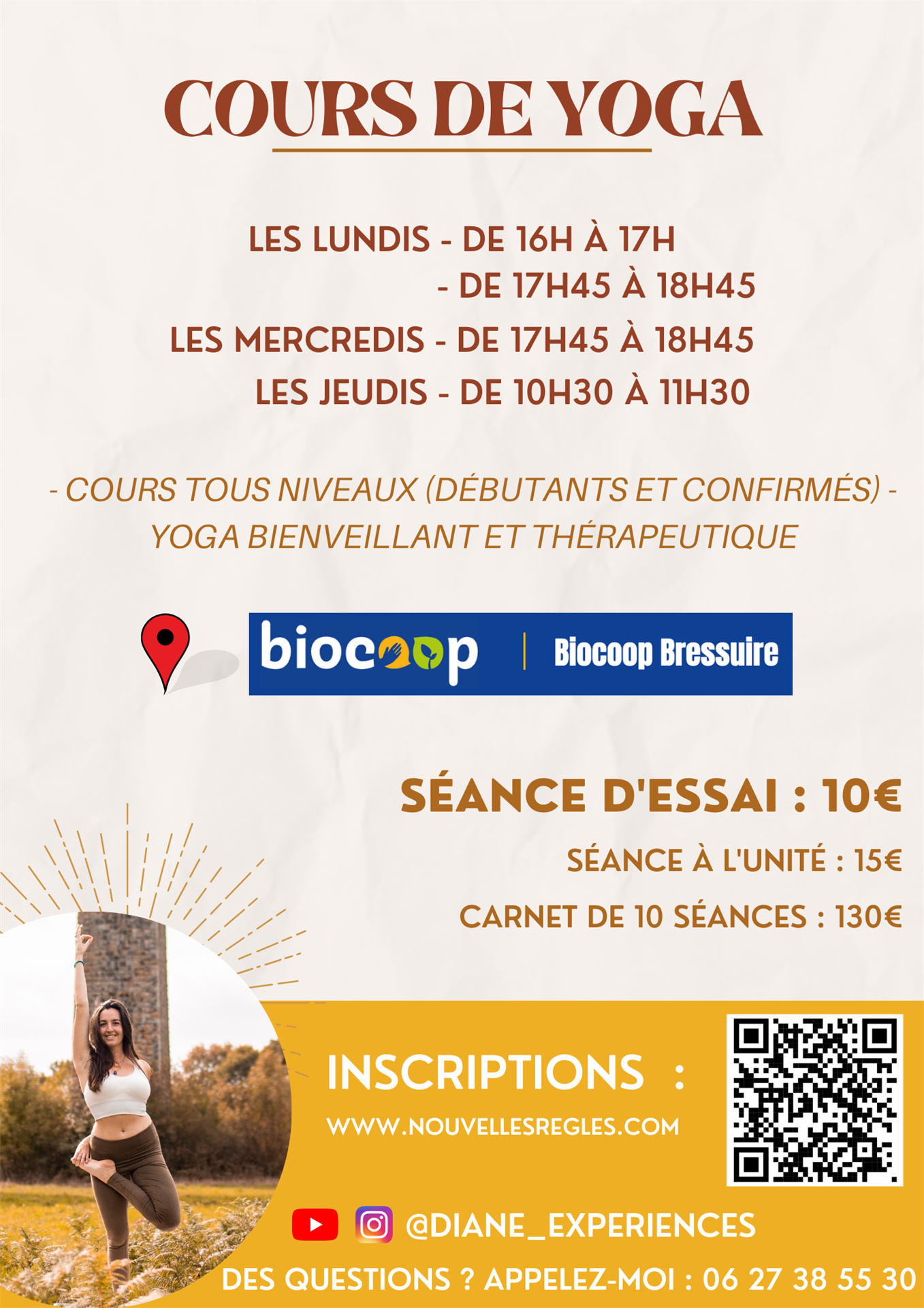 Cours de yoga avec Diane, inscrivez-vous !